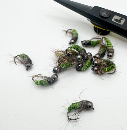 Car Wash Caddis Green Tungsten Bead
