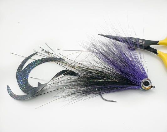 Black & Purple Pike Fly With Wiggle Tail 3/0